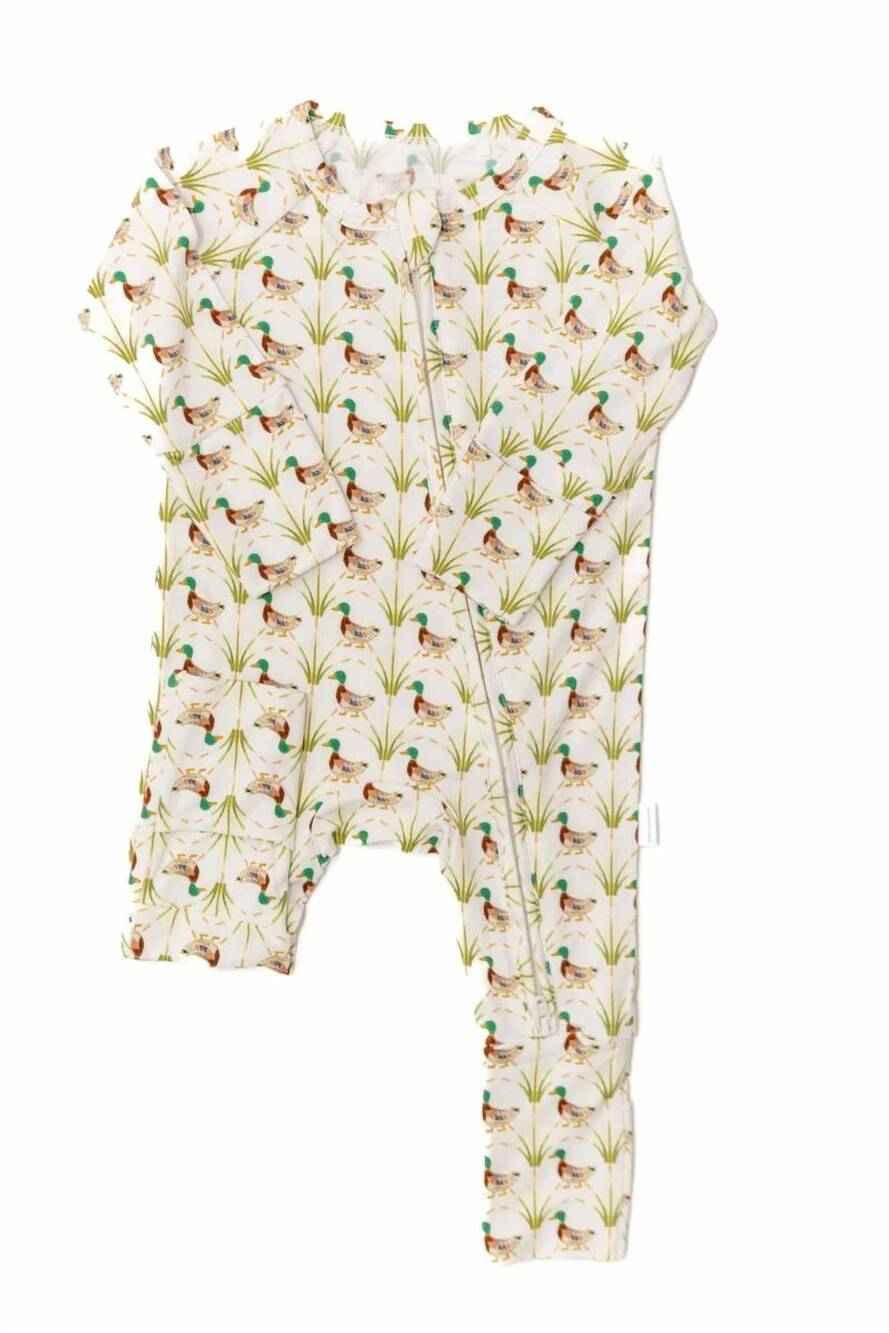 NEW UPTOWN BABY kids ducks bamboo zip sleep romper in beige
